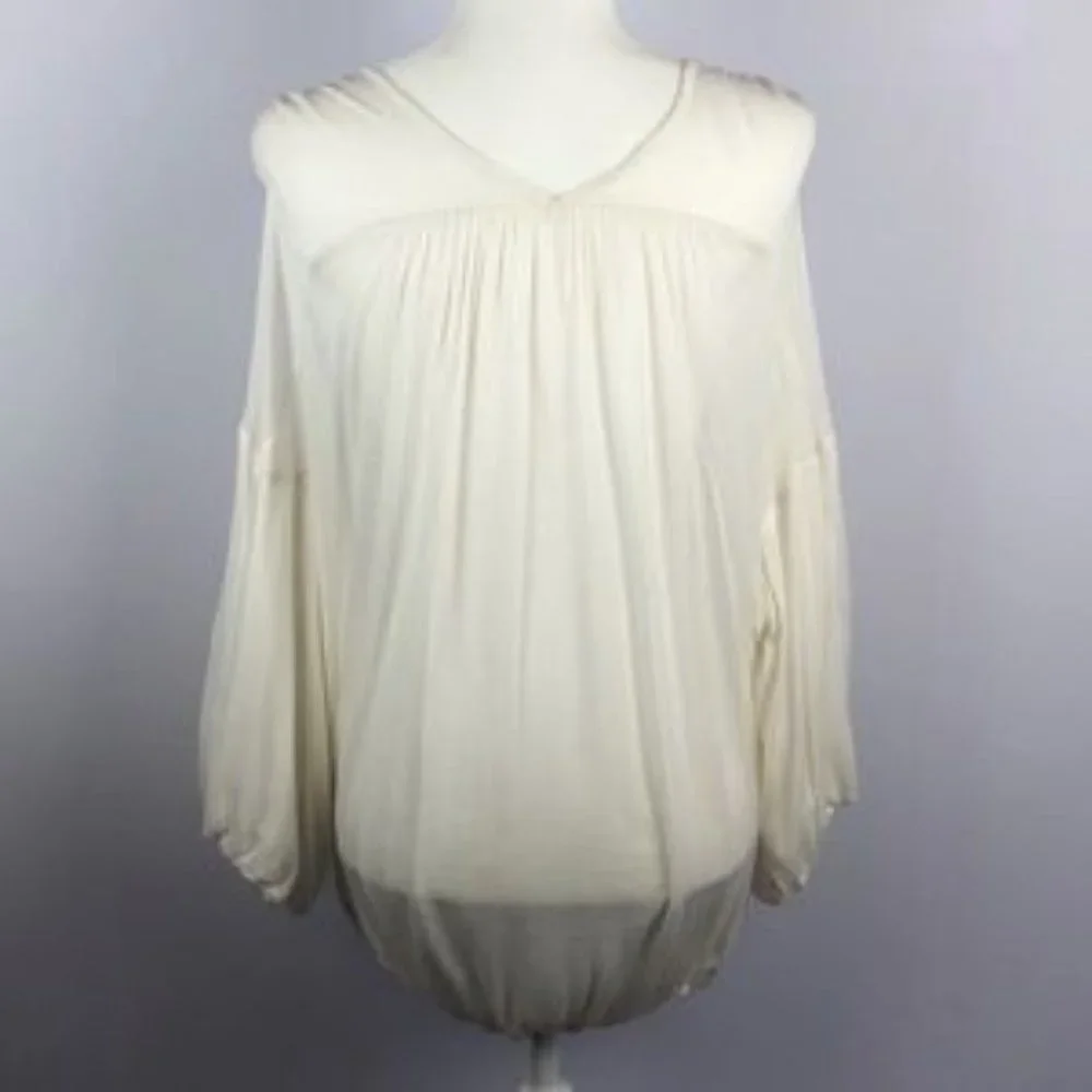 Free‎ People Cream Boho Long Sleeve Semi Sheer Blouse Size Large